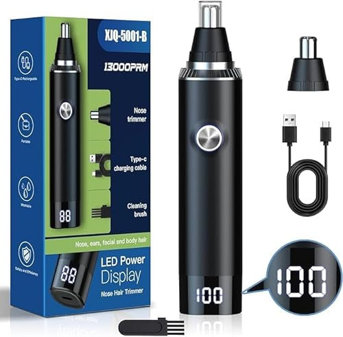 Brigin Cortapelos Nariz y Oreja Profesional Indoloro,Recortador Pelos Nariz Vello Facial,Quita Pelos resistente agua USB recargable,Hoja de Doble Filo Impermeable Fácil de Limpiar (XJQ-5001)