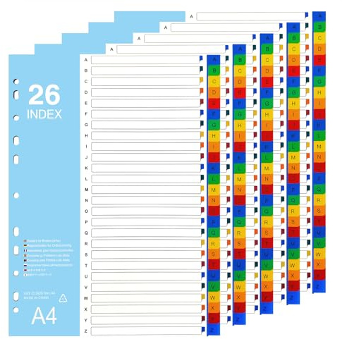 GUOKOFF A4 File Dividers, 26 Part Folder Dividers, A-Z Index Divider, 5 PCS