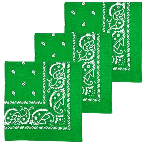 MDSTYLE Extra Large Bandana 27” x 27” 100% Cotton for Men & Women Paisley Handkerchief Headband Scarf Jumbo Bandanas (Green - 3 Pack)