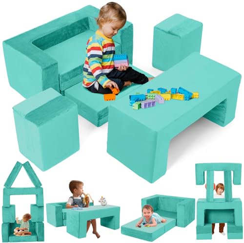 Gilire Spielsofa | Spielsofa für Kinder | Kindersofa aus 7 Schaumstoff Bausteine, Flexibel Kombinierbare Kinder Couch Modulares Spielsofa zum Spielen, Kreativsein, Schlafen