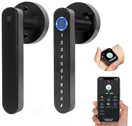 Dhiedas Serrure de porte à empreinte digitale, [version améliorée 2024] Serrure de porte d'entrée sans clé avec poignée à clavier, serrure électronique intelligente à code de sécurité biométrique pour