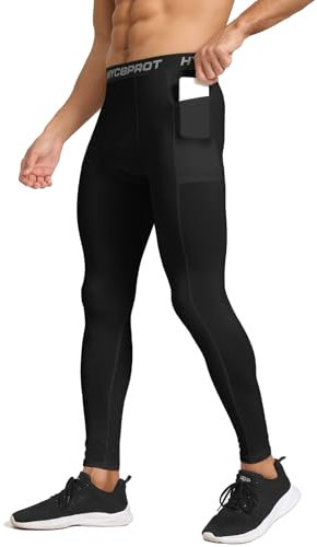 HYCOPROT Pantalon de Compression pour Hommes avec Poches Séchage Rapide Pantalon de Course Base Layer Leggings de Collant pour Basketball Fitness Jogging (Noir, M)