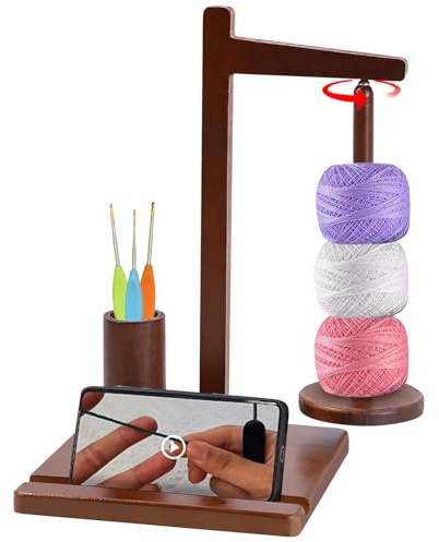 Svolgitore di lana in legno, supporto per lana rotante, per Granny Square, supporto per filati, in lana, con cuscinetti a sfera in legno, per lavori a maglia senza nodi, uniformi