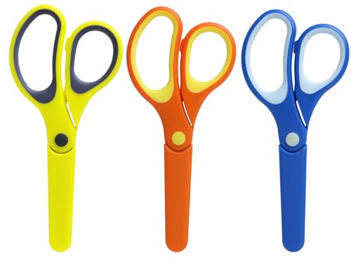 Dumhuts Forbici di Sicurezza per Kids, 3 Pezzi Forbici per Bambini, Lame Arrotondate in Acciaio Inossidabile, Impugnature Ergonomiche, 13cm, Colori Assortiti: Blu, Rosa, Arancione