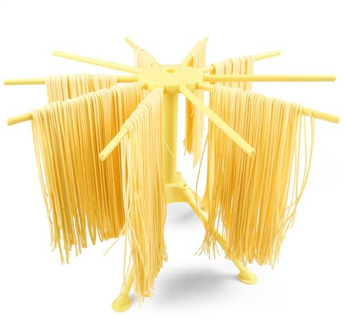 KEOUKE Collapsible Pasta Drying Rack - Foldable 10-Rod Pasta Dryer, Compact & Sturdy Design for Homemade Spaghetti Noodles, Easy Storage, Plastic
