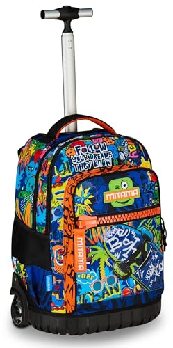 Mitama Trolley, 2 in 1, Schulranzen mit Rollen, Rucksack mit Trolleyfunktion für Kinder, ab 1. Klasse, für Schule, Reisen, Schulanfänger, mehrfarbig