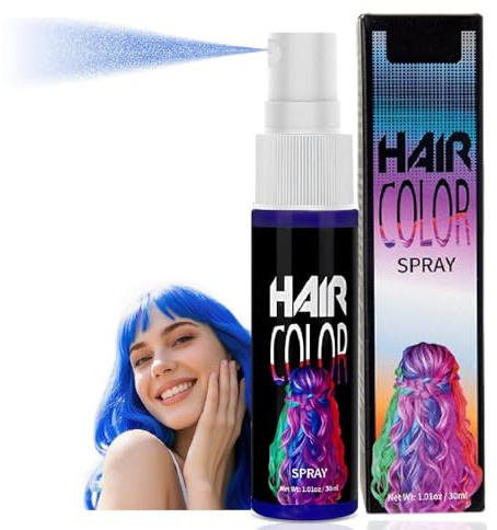 Blue Temporary Hair Colour Spray, One-Time Use Hair Spray, Root Touch Up Hair Color Dye, Washable Hair Coloring Instant Styling for Kids Adults Cosplay, Prom, Party, Halloween, Christmas