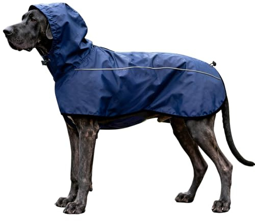 Mosucoirl Dog Raincoat Jacket Reflective Adjustable Hooded Pet Poncho Rain Coats with Leash Hole Waterproof Clothes for Small Medium Large Dogs (NavyBlue, S)