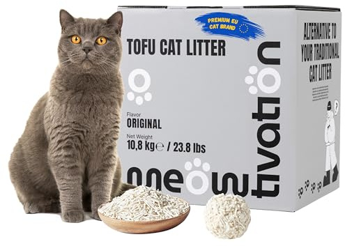 Arena de Tofu para Gatos 10,8 kg - Aglomerante y Vegetal con Fibra de Guisante, 99% Libre de Polvo, Control de Olores, Desechable en el Inodoro, Sin Perfume
