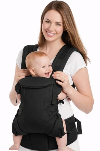 Nouize Lightweight Baby Carrier with Back Support - Ergonomic Infant Carrier for Newborn to Toddler (3.5–20kg) - Breathable Polyester, Adjustable Front & Back Carry - Black