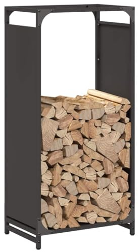 Tomostar Range Bûche Vertical, Range Bois Étagère à Bûches Support pour Bois de Cheminée Portant de bois chauffage noir 44x28x90 cm