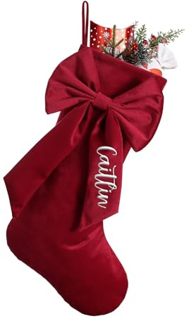 Personalised Christmas Stockings Bow 18” Large | Custom Name Knit Xmas Hanging Stocking for Christmas Holiday Xmas Gift Decorations