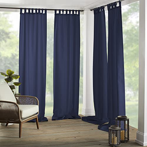 Threadmade Matine Solid Tab Top Indoor/Outdoor Window Curtain, Blue - 52 W x 95 L
