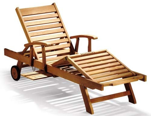 Gartenliege Foggia wetterfest Teakholz massiv Auflage auswählen rot