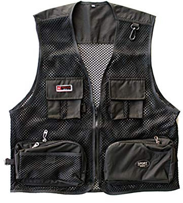 Daoba Herren Mesh Multifunktionsweste Summer Outdoor Sport Weste mit Vielen Taschen für Angeln Jagd Camping Safari (Schwarz, EU M (Asia L))
