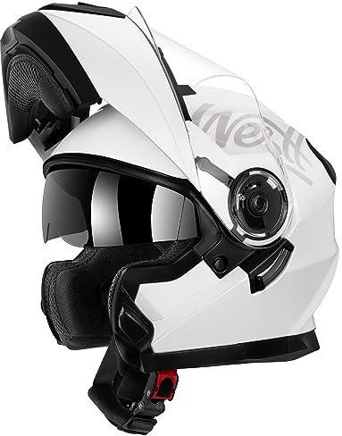 Westt Torque X · Casco Modulare Moto Nero Opaco Doppia Visiera Scooter Motorino · Casco Moto Donna e Uomo · Omologato ECE (S (55-56cm), Bianco)