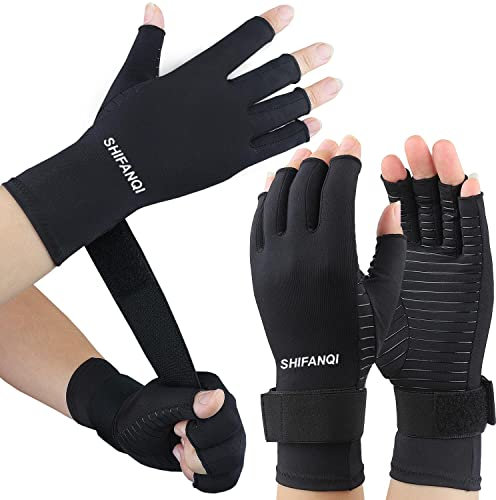 2 Paar Kupfer Arthritis Handschuhe, fingerlose Kompressionshandschuhe für Damen Herren, Arthritis Schmerzlinderung für Karpaltunnel, RSI, Tendinitis,Handschmerzen Tippen Gaming Strickhandschuhe(L/XL)