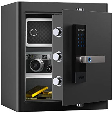 RPNB Deluxe Home Safe and Lock Box, Smart Touch Screen Biometric Fingerprint Security Safe Box with Voice Prompt, One-touch Unlock, Dual Warning, Interior Box, Suitable for Home Office Hotel, 45L