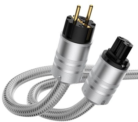 Brollitest Hi-Fi-Netzkabel, Versilbertes Weißes 1-Meter-High-End-Netzkabel mit Schuko-Stecker und Kaltgerätestecker, 3.28 ft Hi-Fi-Stromkabel,für Audio, Video und Heimkino