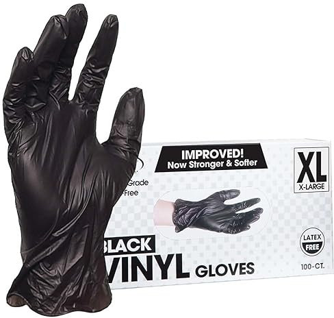 ForPro - Guantes de vinilo desechables, color negro, grado industrial, sin polvo, sin látex, no estériles, aptos para alimentos, 2.75 mil. Palma, 3.9 mil. dedos, XL, 100 unidades