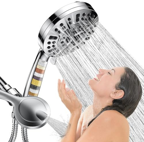 WYSE Gefilterter Duschkopf mit Handbrause, 10 Modi, Hochdruck-Duschkopf, 15-stufiger Duschkopffilter für hartes Wasser, abnehmbare Duschköpfe, Sprüh-Kombi-Set mit Schlauch und Halterung, für