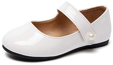 HEVA Zapatos clásicos de Mary Jane para niñas, con , zapatos planos para vestidos de boda, zapatos escolares, Blanco, 25 EU