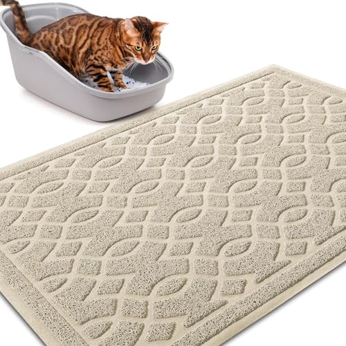 Yimobra Tappetino per lettiera per gatti, 90 x 60 cm, impermeabile, antiscivolo, facile da pulire, colore: beige