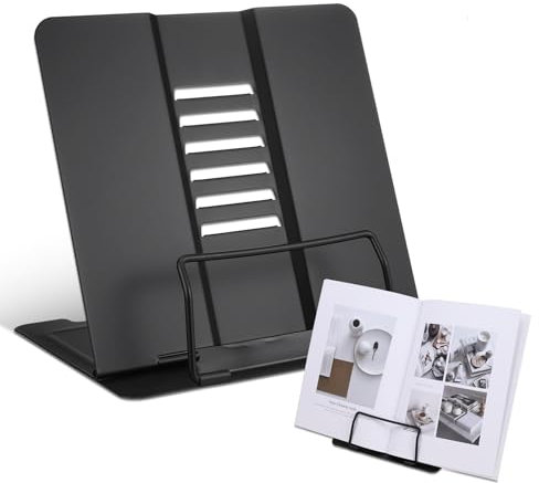 Kssvzz Buchständer, Buchständer kinder, Faltbarer Metall Leseständer mit 6 Verstellbaren Positionen, Verstellbarer Buchhalter für Schule, Küche und Büro, Schwarz