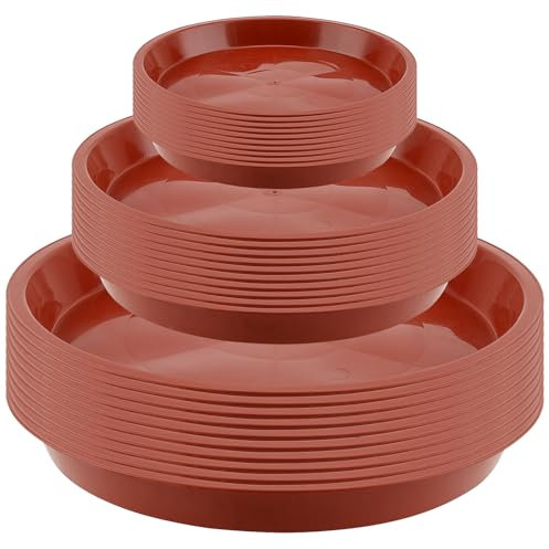 MAHIONG Juego de 30 platillos de plástico rojo de 12 cm, 18 cm, 24 cm, platillo redondo para plantas, bandeja de goteo para macetas de interior y exterior
