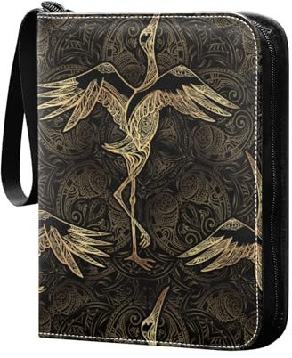 Mandala Paisley Dancing Crane Sammelkartenalbum 4 Taschen Kartenordner 50 Seiten 400 Karten PU Reißverschluss Kartenbinder Aufbewahrung Halter für Sportspielkarte