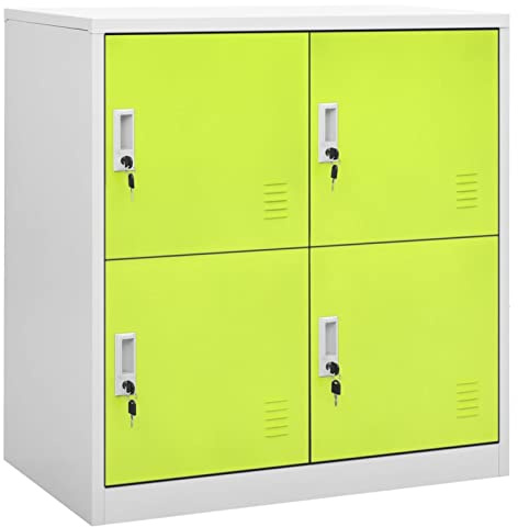Blukee Armario Taquilla, Taquilla Vestuario, Taquillas Metálico con 4 Casilleros y Puertas con Cerradura, para Empleados, Hogar, Oficina, Escuela 90x45x92,5 cm Gris Claro y Verde