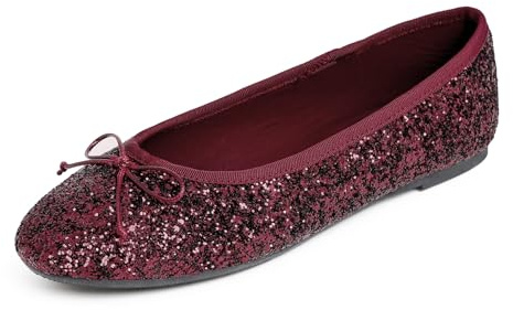Feversole Ballerina in Vernice Colorata con Cuscino in Memory Foam per amaretti da Donna Glitter Borgogna 38 EU