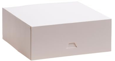 dekora - Boîtes à Gâteaux - Dimensions 20 x 20 x 8 cm - Boîtes de Boulangerie Résistantes - Faciles à Monter et Réutilisables - Carton Écologique en Fibre Végétale - 50 Boîtes - Couleur Blanc