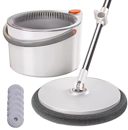 Flacher Bodenwischer & Eimer Set mit Auswringer – Selbstreinigender trockener / nasser Bodenwischer für Hartholz, Holz, Laminat, Fliesen – inklusive 5 Mikrofaser-Pads – trennt schmutziges und sauberes