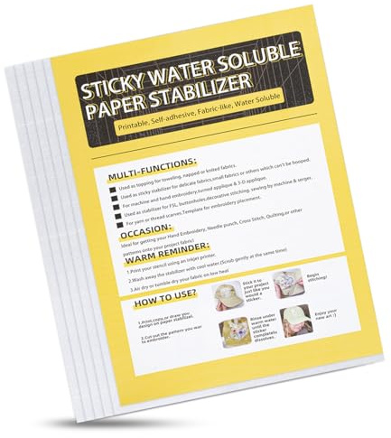 10 PCS (29.7x21cm) A4 Water Soluble Embroidery Paper, Stick and Stitch Embroidery Paper Patterns Water Soluble Stabilizer, Printable Dissolvable Embroidery Transfer Paper for Hand &Embroidery Machine
