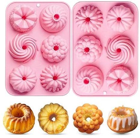 Ceeyoll 2 Pezzi Rose Stampo Ciambella, Teglia Antiaderente per Muffin,Riutilizzabili al Silicone per Muffi Perstampo Muffin Silicone Cupcake Stampo Ciambelline, per Torte, Biscotti, Bagel