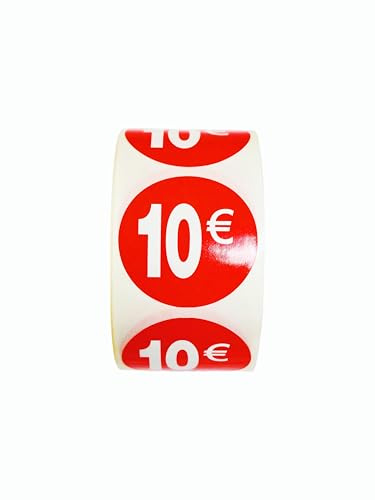 Etiquetas Adhesivas de Precio, 2.500 Pegatinas, 35 mm, Rojo Brillante, 5 Rollos (10€ -2500UDS)