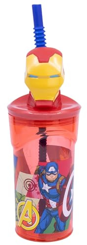 STOR Barnmugg med Sugrör och Lock Avengers, 3D-Figur, 360 ml, Återanvändbar Plast, BPA-fri, Perfekt för Pojkar och Flickor