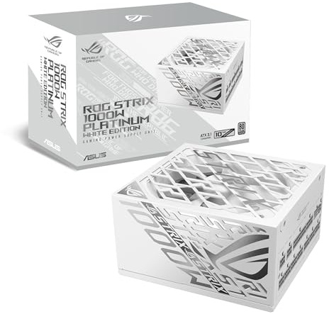 ASUS ROG Strix 1000W Platinum White Edition, Fuente de alimentación ATX Modular, 80 Plus Platinum, ATX 3.1, PCIE 5.1, Conector 12V-2x6, MOSFET GAN, estabilizador de Voltaje 'GPU-First'