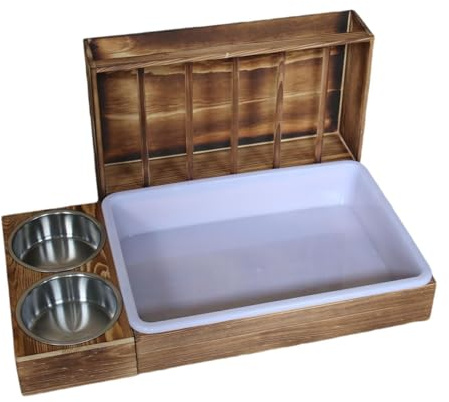 MagiDeal 4 en 1Mangeoire à Foin pour Lapins, Mangeoire en Bois pour Lapins avec Bac à Litière, Râtelier à Foin en Bois pour Petit Animal, Cochons D'in, Ratelier Foin Lapin Mangeoire