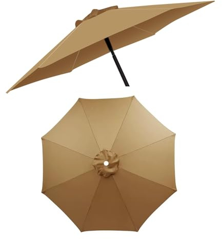 Outdoor Garden Patio Umbrella Replacement Canopy 6.5ft/7.5ft/9ft/10ft Replacement Parasol Cover Water Resistant Replacement Cloth(Light Brown,2.7m/9FT-8Ribs)