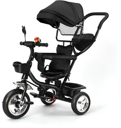 Laufrad Dreirad, Laufräder Kinderdreirad mit schubstange, Dreirad Lauffahrrad für Kinder ab 1 Jahre Jungen Mädchen Geschenk (schwarz-4 in 1)