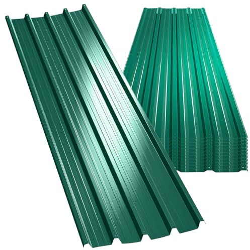 Galvanised Metal Roofing Sheets 12pcs, Metal Corrugated Roofing Plates, 110x45cm Trapezoidal Grooved Roof Sheets Waterproof, 7m², Outdoor For Garage Carport Shed Greenhouse (Black)