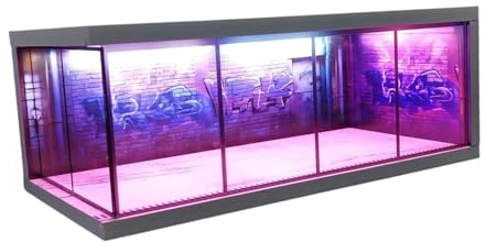 predolo Vitrina de Coches de Fundición a Presión a Escala 1/64, Diorama a Escala 1/64, Protección de Estacionamiento con Luces LED para Coleccionistas, Coches, B
