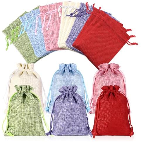 HMCEY 24 Piezas Saquitos de Yute Con Cordón,Bolsas Regalo Tela,Bolsitas Navidad Pequeñas,Saquitos de Tela Reutilizable,Bolsa de Joyería,Bolsas de Arpillera,Bolsitas de Lavanda Perfumadas para Dulces