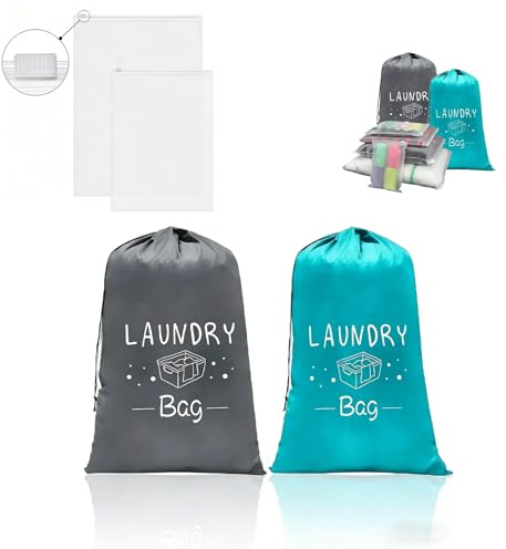 Rainway 2 sacchi per la biancheria Oxford con coulisse, con 2 tasche con chiusura lampo, sacco per la biancheria sporca, travel, viaggio Must Haves, vacanze Must Haves, pratico accessorio da viaggio