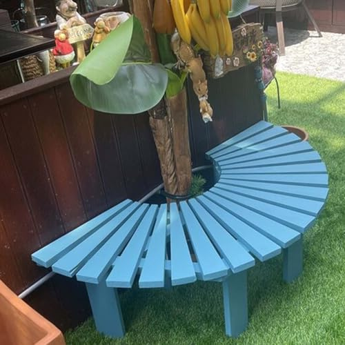 Gaommini Banco de árbol Envolvente, Asiento de Banco de jardín Resistente a la Intemperie, Bancos de Patio Trasero, Asientos curvos para Patio al Aire Libre, Madera Maciza(Azul,Half Round)
