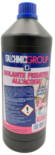 Generico Isolante Fissativo all'Acqua 1 Litro Primer Acrilico Consolidante per Pareti Interne ed Esterne Aggrappante per Idropitture e Pitture al Quarzo Alta Penetrazione