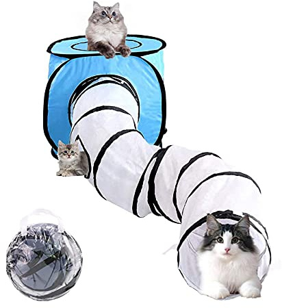 Wuudi Tunnel de Jeu pour Chat Pliable Tente et Tube avec Sac de Rangement pour Chats, Lapins, Chiens, Animaux de Compagnie (Bleu Clair)