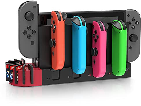 Dock di ricarica compatibile con Switch OLED/Switch Joy Cons Controller, stazione di ricarica con 9 slot di archiviazione per il gioco per interruttore/interruttore OLED Joycon Controller